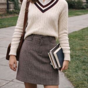 Eddie Bauer Houndstooth Wool Blend Skirt Womens Sz 10 Heritage Preppy Ivy League